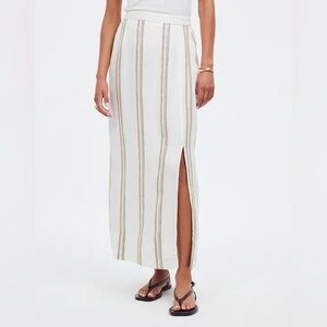 Madewell 100% Linen Striped Column Maxi Skirt XS Side Slit Summer